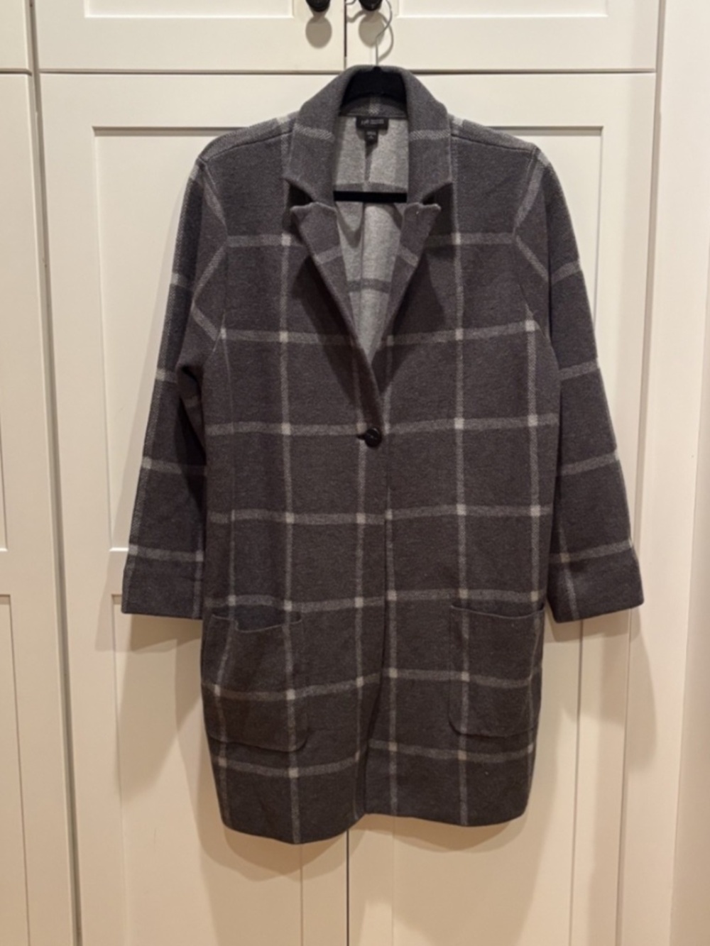 J.Jill Gray Windowpane Plaid Knit Cotton Jacket/Blazer Size Large